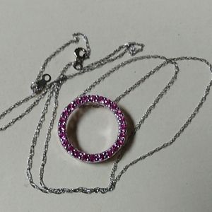 10k white gold infinite pink Gem Circle hoop necklace